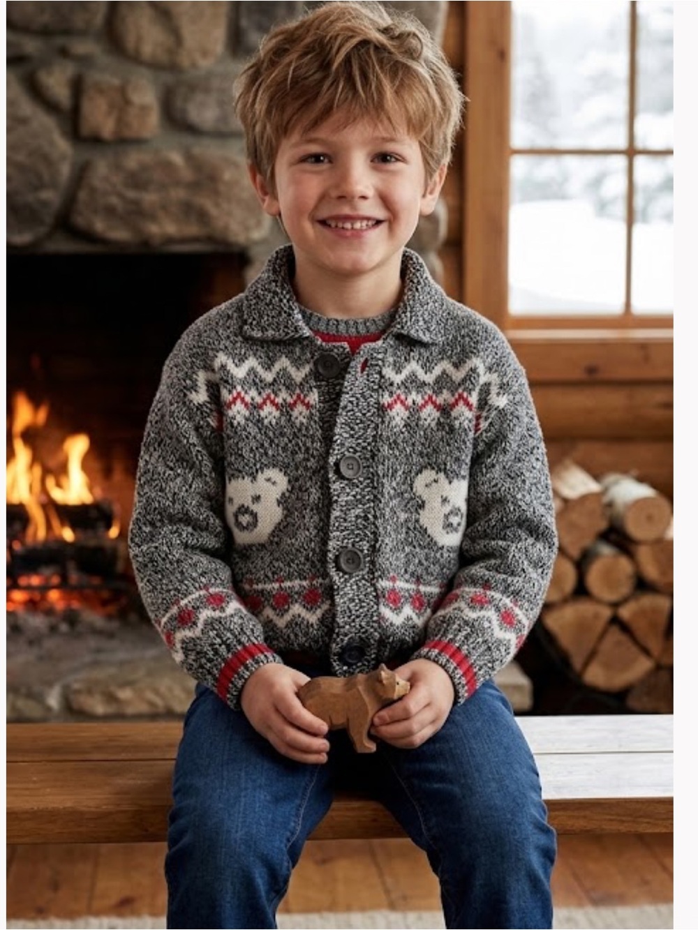 Grey Bear Knit Cardigan for Kids